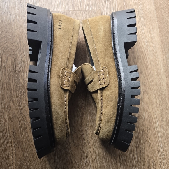 NWT Golden Goose Olive Suede Penny Loafers with Black Lug Sole - Picture 3 of 10